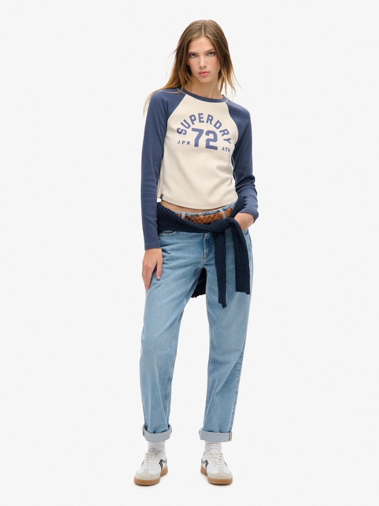 Superdry Blue Athletic Rib Slim Long Sleeve Top - Image 2 of 7