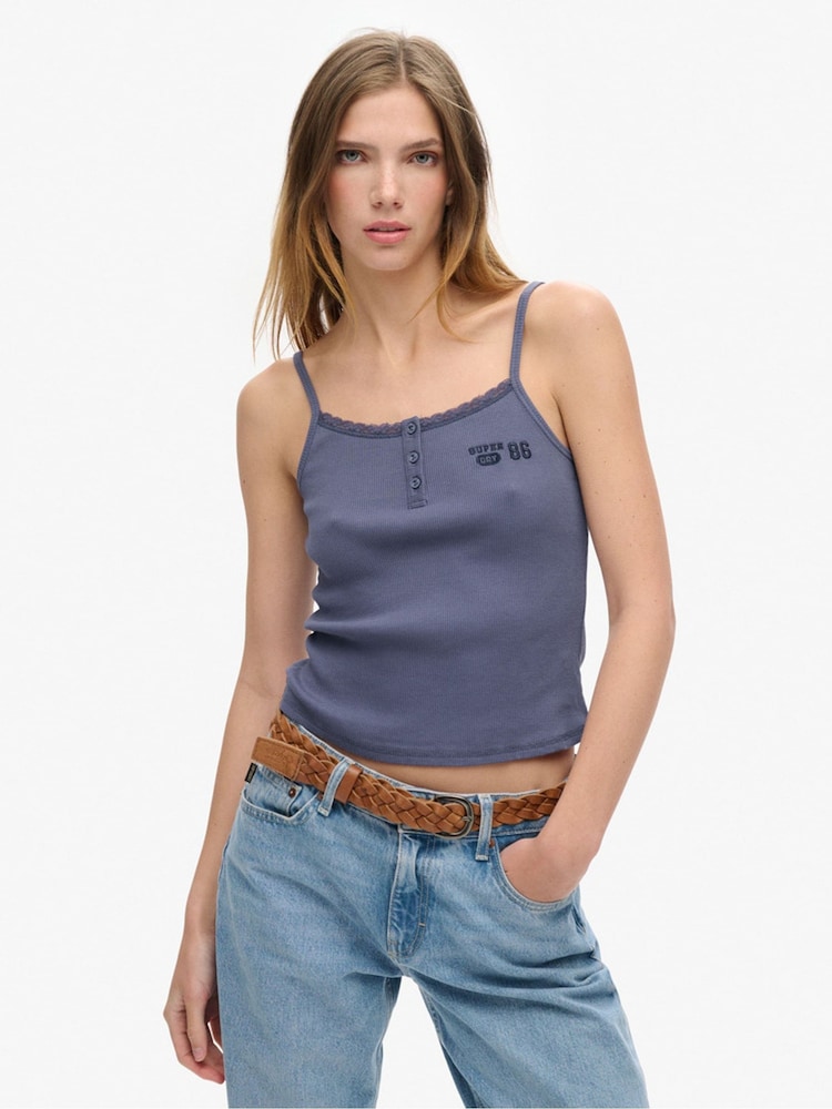 Superdry Mariner Navy 100% Cotton Athletic Graphic Button Cami - Image 1 of 7