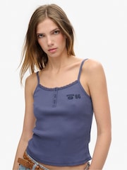 Superdry Mariner Navy 100% Cotton Athletic Graphic Button Cami - Image 4 of 7