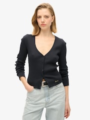 Superdry Eclipse Navy Superdry Essential Button Through Long Sleeve 100% Cotton Cardigan - Image 1 of 7