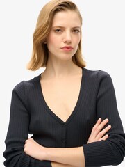Superdry Eclipse Navy Superdry Essential Button Through Long Sleeve 100% Cotton Cardigan - Image 3 of 7