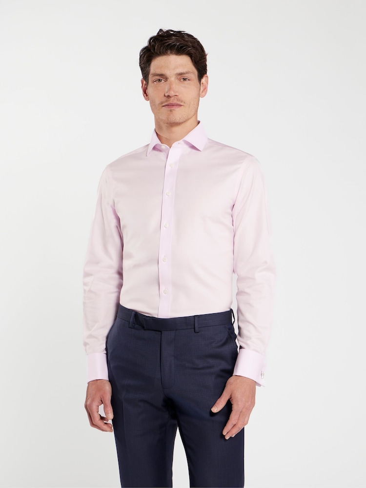 TM Lewin Pink Skinny Fit Non-Iron Regular Plain Twill Double Cuff Shirt - Image 1 of 7 TM Lewin Pink Skinny Fit Non-Iron Regular Plain Twill Double Cuff Shirt - Image 1 of 7