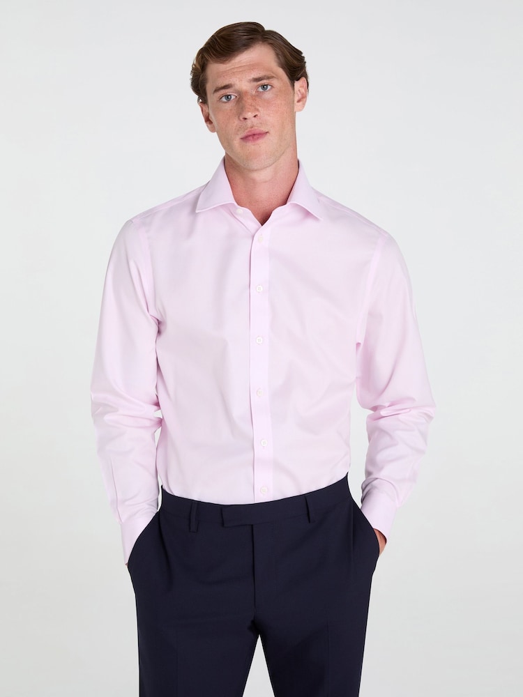 TM Lewin Pink Skinny Fit Non-Iron Regular Plain Twill Single Cuff Shirt - Image 1 of 8