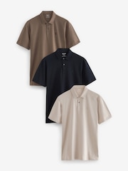 Black/Neutrals Regular Fit Short Sleeve Jersey Polo Shirts 3 Pack - Image 1 of 13