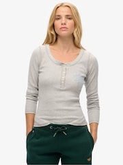 Superdry Ice Grey Marl Athletic Button Down Long Sleeve Top - Image 1 of 6