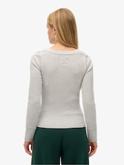 Superdry Ice Grey Marl Athletic Button Down Long Sleeve Top - Image 2 of 6