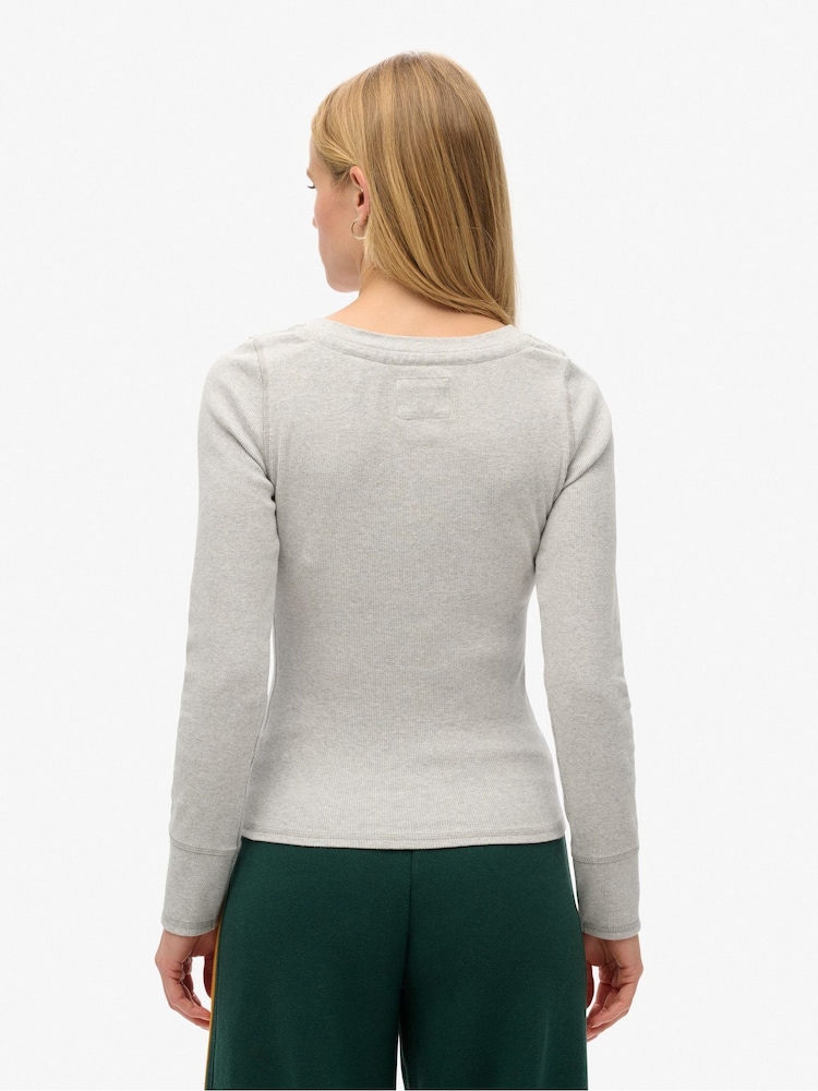 Superdry Ice Grey Marl Athletic Button Down Long Sleeve Top - Image 2 of 6