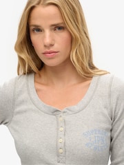Superdry Ice Grey Marl Athletic Button Down Long Sleeve Top - Image 4 of 6