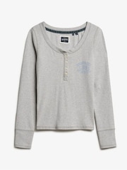 Superdry Ice Grey Marl Athletic Button Down Long Sleeve Top - Image 5 of 6