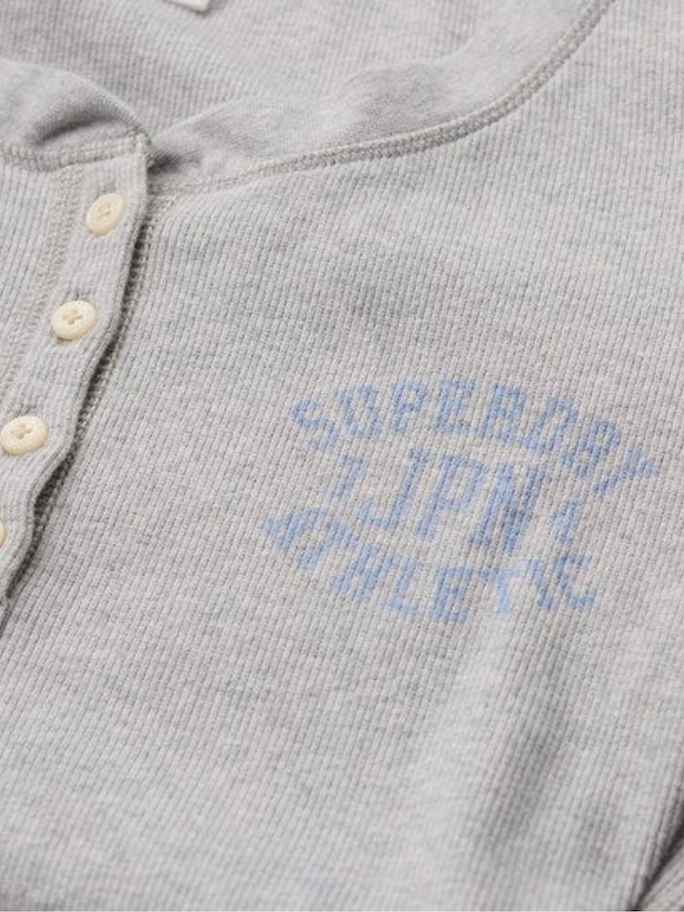 Superdry Ice Grey Marl Athletic Button Down Long Sleeve Top - Image 6 of 6