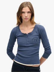 Superdry Mariner Navy Athletic Button Down Long Sleeve Top - Image 1 of 6