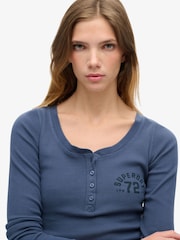 Superdry Mariner Navy Athletic Button Down Long Sleeve Top - Image 4 of 6