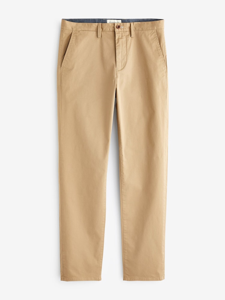 GANT Dark Khaki Green Regular Fit Cotton Twill Chino Trousers - Image 5 of 5