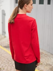 Red High Neck Long Sleeve 100% Cotton Top - Image 2 of 4