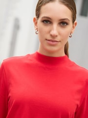 Red High Neck Long Sleeve 100% Cotton Top - Image 4 of 4