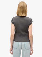 Superdry Dark Slate Grey Essential Lace 100% Cotton Trim T-Shirt - Image 2 of 6