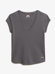 Superdry Dark Slate Grey Essential Lace 100% Cotton Trim T-Shirt - Image 5 of 6
