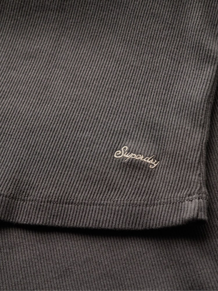 Superdry Dark Slate Grey Essential Lace 100% Cotton Trim T-Shirt - Image 6 of 6