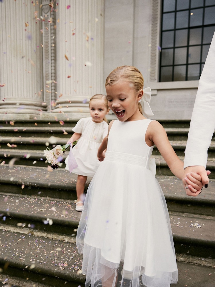White Flower Girl Bow Dress (3mths-16yrs) - Image 1 of 9