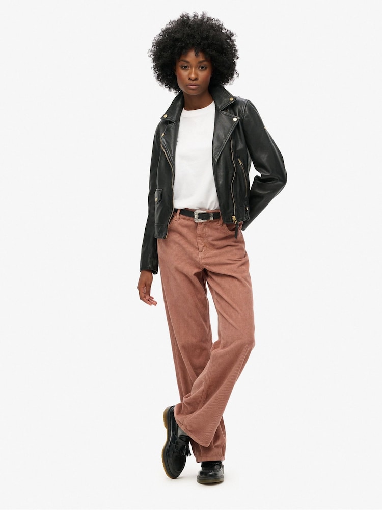 Superdry Burlwood Brown 100% Cotton Mid Rise Wide Leg Cord Trousers - Image 1 of 3