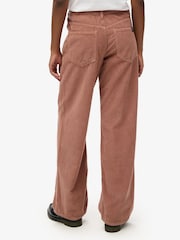Superdry Burlwood Brown 100% Cotton Mid Rise Wide Leg Cord Trousers - Image 2 of 3