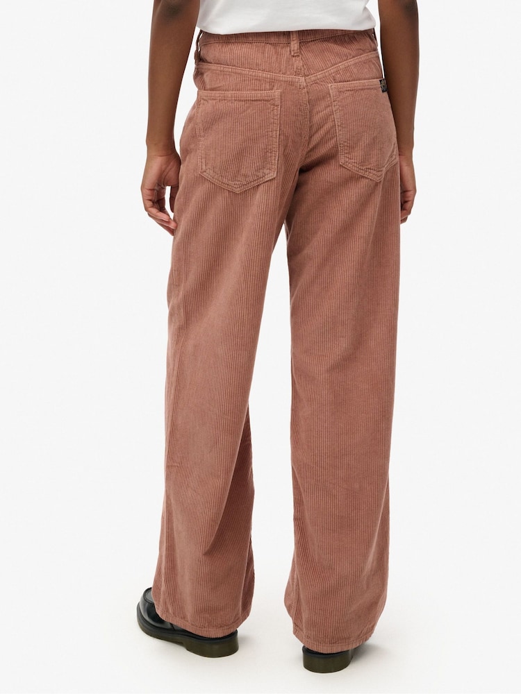 Superdry Burlwood Brown 100% Cotton Mid Rise Wide Leg Cord Trousers - Image 2 of 3