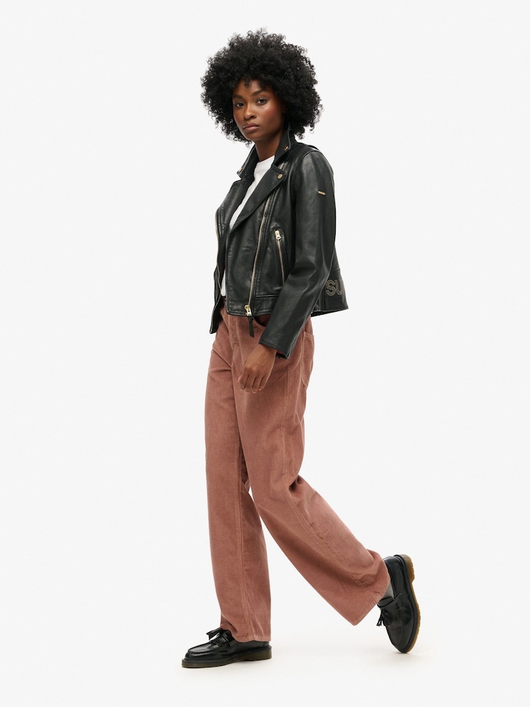 Superdry Burlwood Brown 100% Cotton Mid Rise Wide Leg Cord Trousers - Image 3 of 3