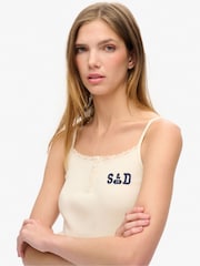 Superdry Turtledove Cream 100% Cotton Athletic Graphic Button Cami - Image 4 of 7