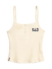 Superdry Turtledove Cream 100% Cotton Athletic Graphic Button Cami - Image 5 of 7