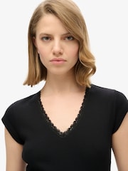 Superdry Black Essential Lace 100% Cotton Trim T-Shirt - Image 3 of 6