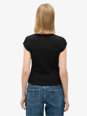 Superdry Black Essential Lace 100% Cotton Trim T-Shirt - Image 4 of 6