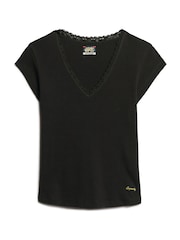 Superdry Black Essential Lace 100% Cotton Trim T-Shirt - Image 5 of 6