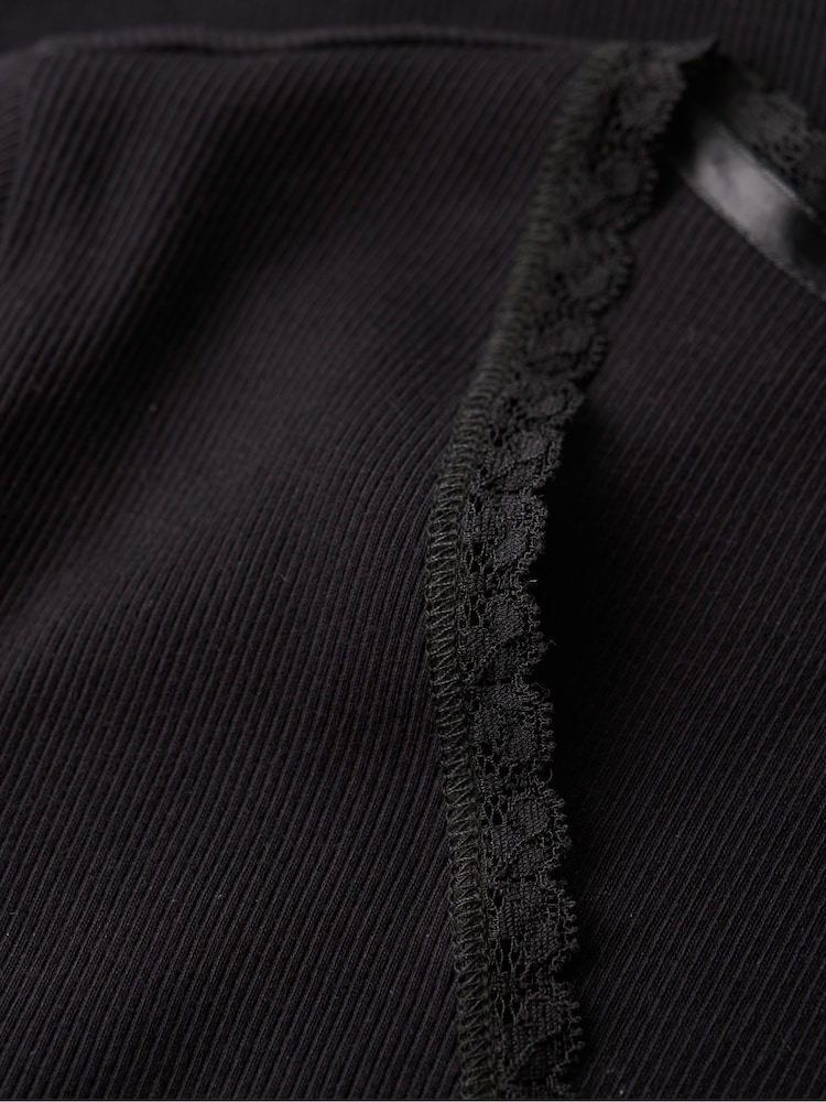 Superdry Black Essential Lace 100% Cotton Trim T-Shirt - Image 6 of 6