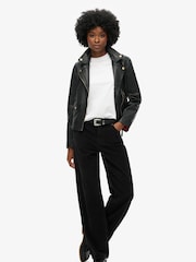 Superdry Black 100% Cotton Mid Rise Wide Leg Cord Trousers - Image 1 of 7