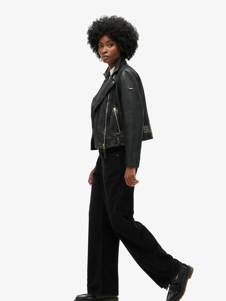 Superdry Black 100% Cotton Mid Rise Wide Leg Cord Trousers - Image 2 of 7