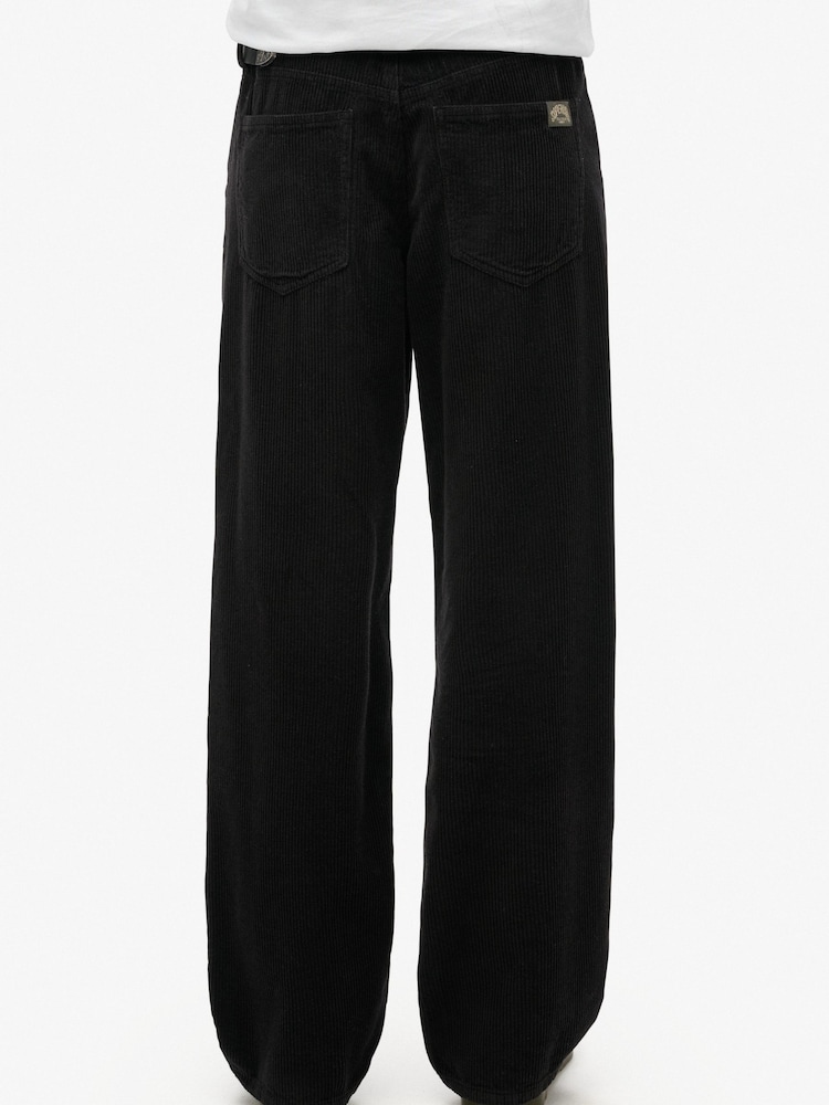 Superdry Black 100% Cotton Mid Rise Wide Leg Cord Trousers - Image 3 of 7