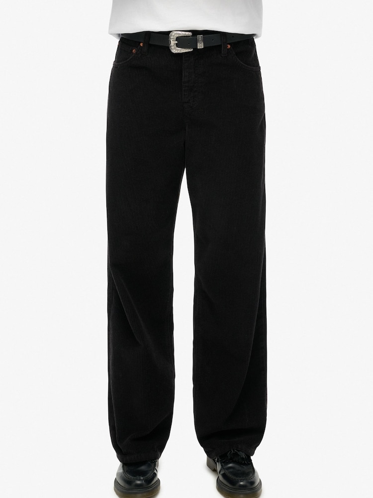 Superdry Black 100% Cotton Mid Rise Wide Leg Cord Trousers - Image 4 of 7