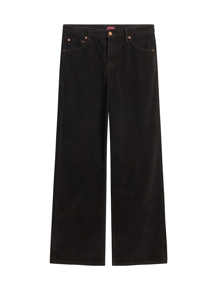 Superdry Black 100% Cotton Mid Rise Wide Leg Cord Trousers - Image 5 of 7