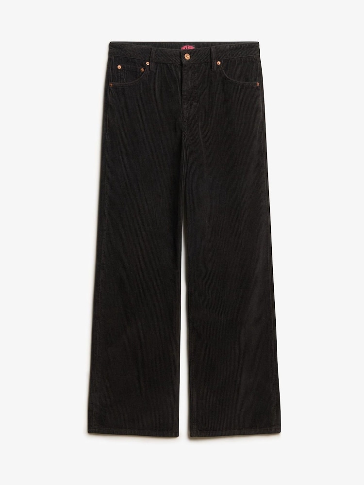 Superdry Black 100% Cotton Mid Rise Wide Leg Cord Trousers - Image 6 of 7