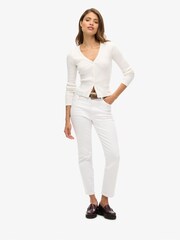 Superdry Off White Superdry Essential Button Through Long Sleeve 100% Cotton Cardigan - Image 2 of 5