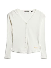 Superdry Off White Superdry Essential Button Through Long Sleeve 100% Cotton Cardigan - Image 3 of 5