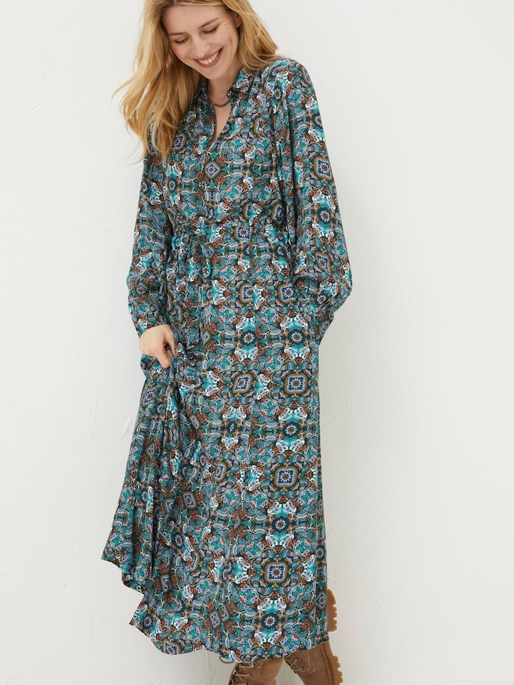 FatFace Green Swinley Mirrored Floral Midi Dress - Image 1 of 5