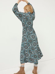 FatFace Green Swinley Mirrored Floral Midi Dress - Image 2 of 5