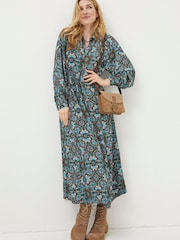 FatFace Green Swinley Mirrored Floral Midi Dress - Image 3 of 5