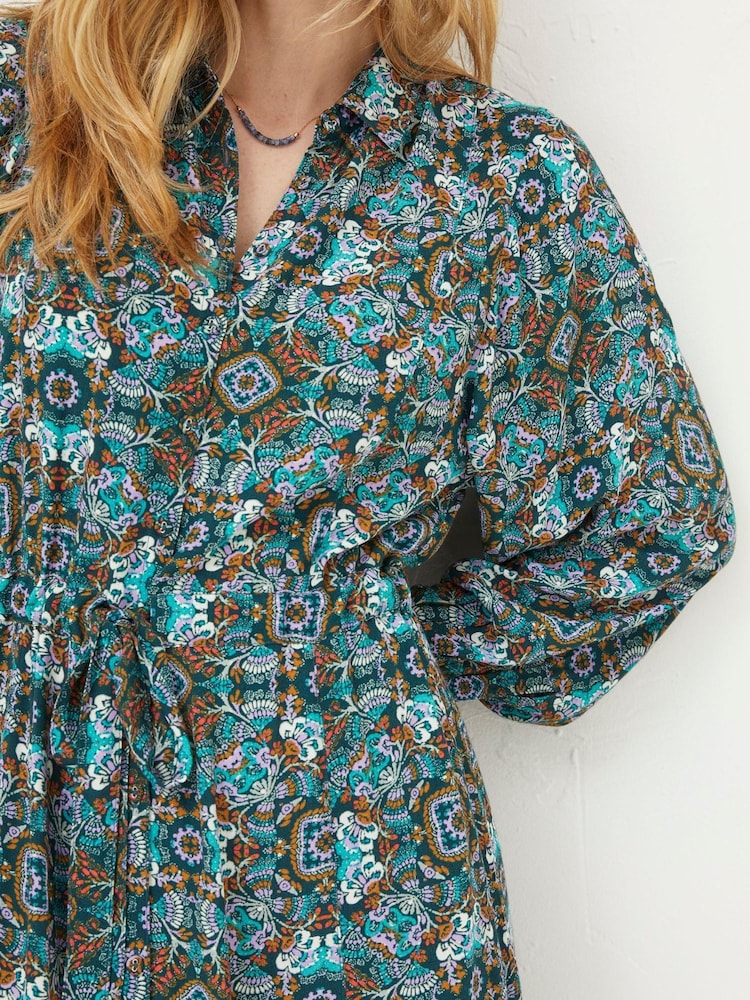 FatFace Green Swinley Mirrored Floral Midi Dress - Image 5 of 5
