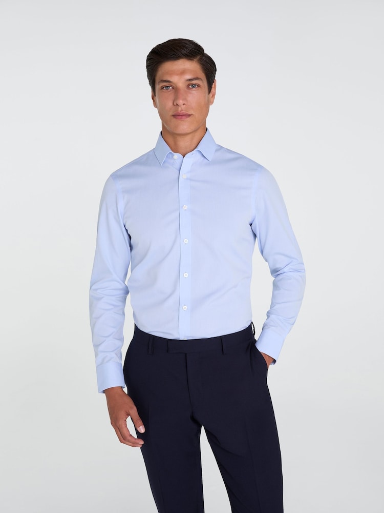 TM Lewin Blue Skinny Fit Non-Iron Regular Plain Poplin Single Cuff Shirt - Image 1 of 8