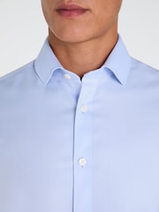 TM Lewin Blue Skinny Fit Non-Iron Regular Plain Poplin Single Cuff Shirt - Image 4 of 8