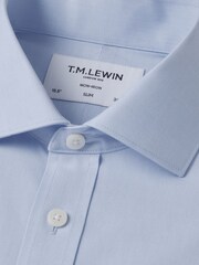 TM Lewin Blue Skinny Fit Non-Iron Regular Plain Poplin Single Cuff Shirt - Image 6 of 8