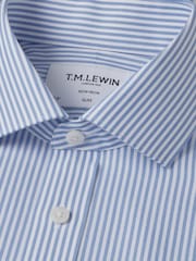 TM Lewin Blue Tailored Fit Non-Iron Regular Bengal Single Cuff Shirt - Image 6 of 8