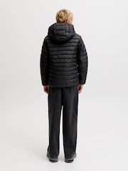 JACK & JONES JUNIOR Black Lightweight Hooded Puffer Jacket - Image 4 of 8